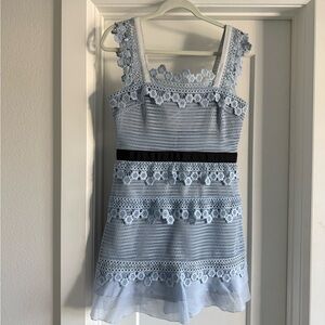 Self-Portrait Blue Lace Dress with Black Detail